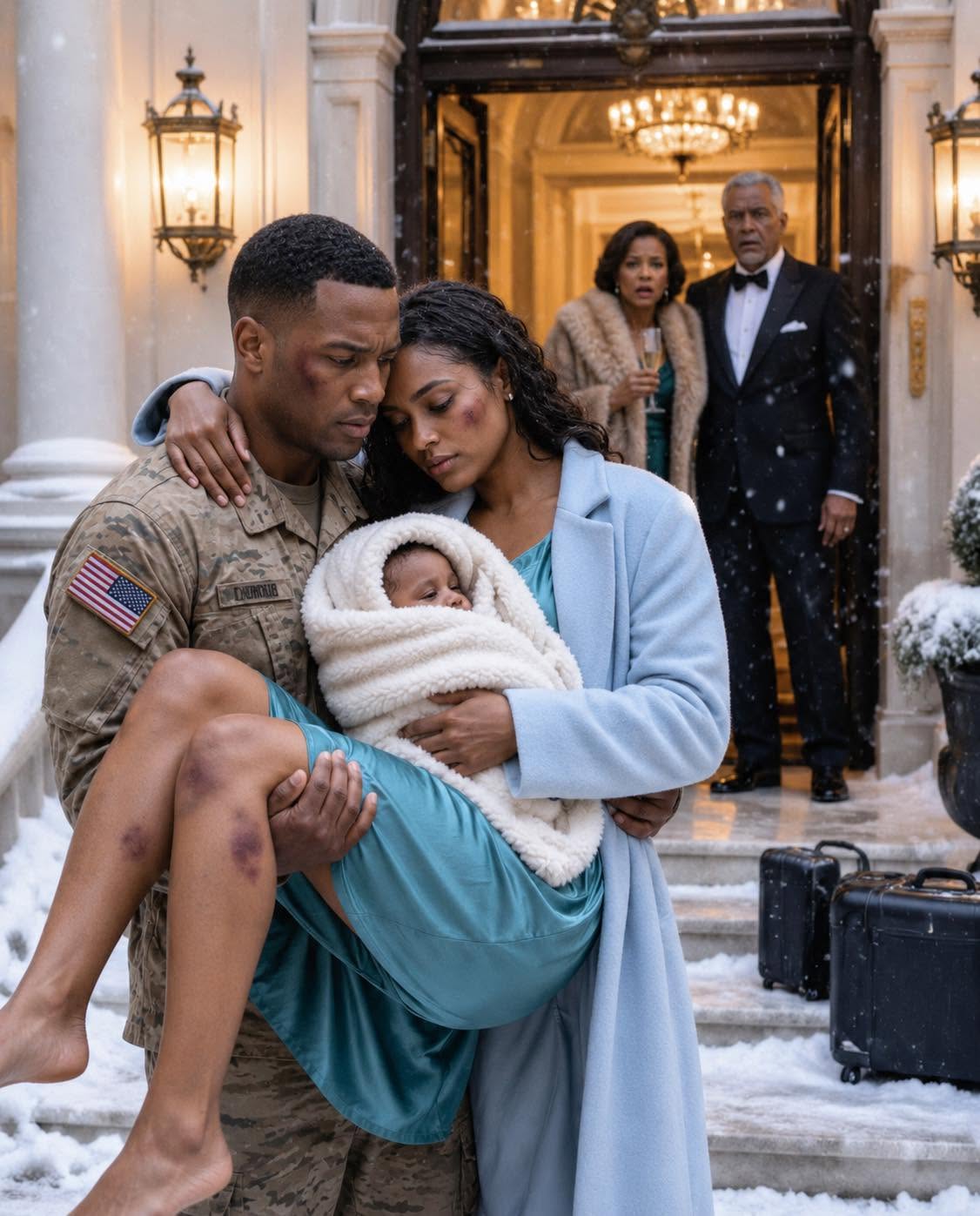 After 18 Months Overseas, I Came Home During a Blizzard and Found My Wife Freezing on the Porch with Our Baby in Her Arms. “Your Parents Threw Us Out,” she whispered. That was when I realized they hadn’t just stolen my money—they had stolen my family.